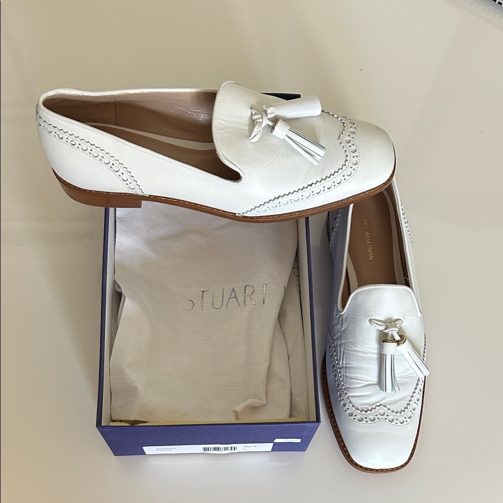 Stuart Weitzman white Boything Loafers size 9.5. Brand new with box .